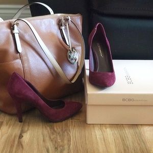 BCBG wine coloured suede heels